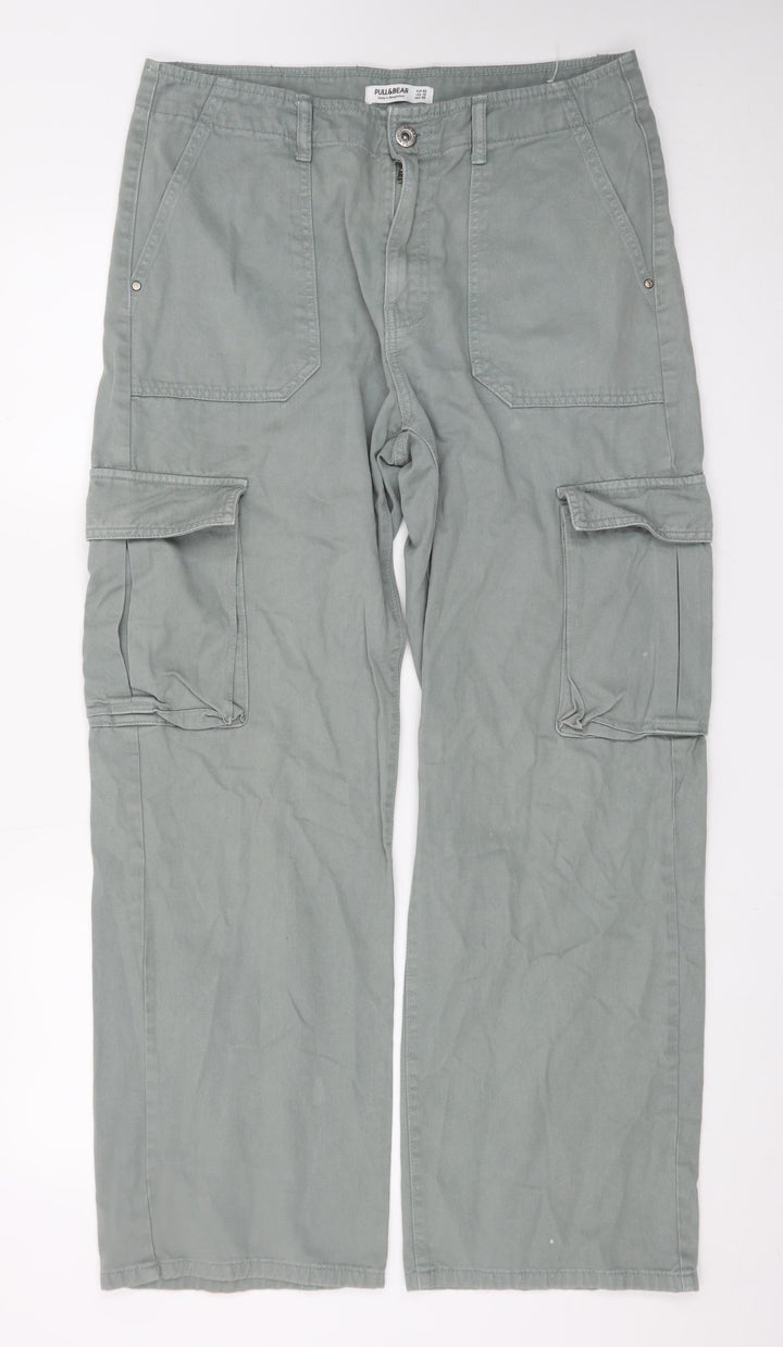 Pull&Bear Men’s Green Cargo Trousers Size M Regular Fit