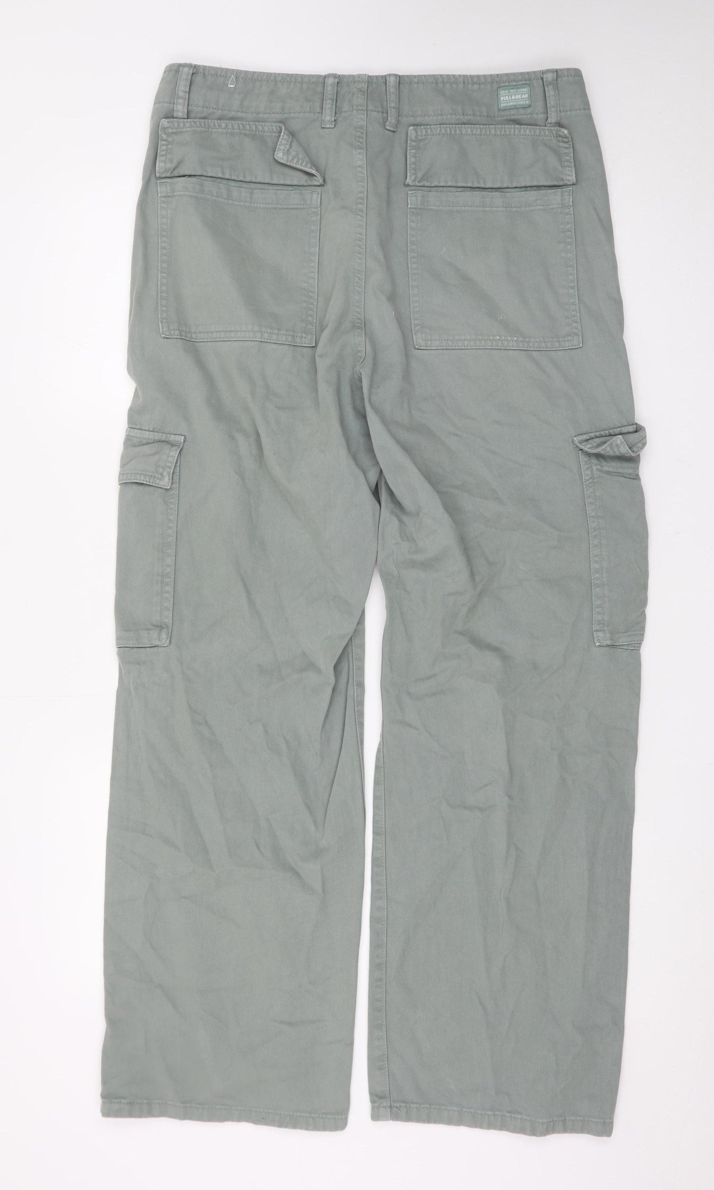 Pull&Bear Men’s Green Cargo Trousers Size M Regular Fit