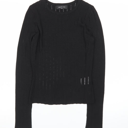 White Fox Women's Black XS Slim Fit Knit Long Sleeve Top