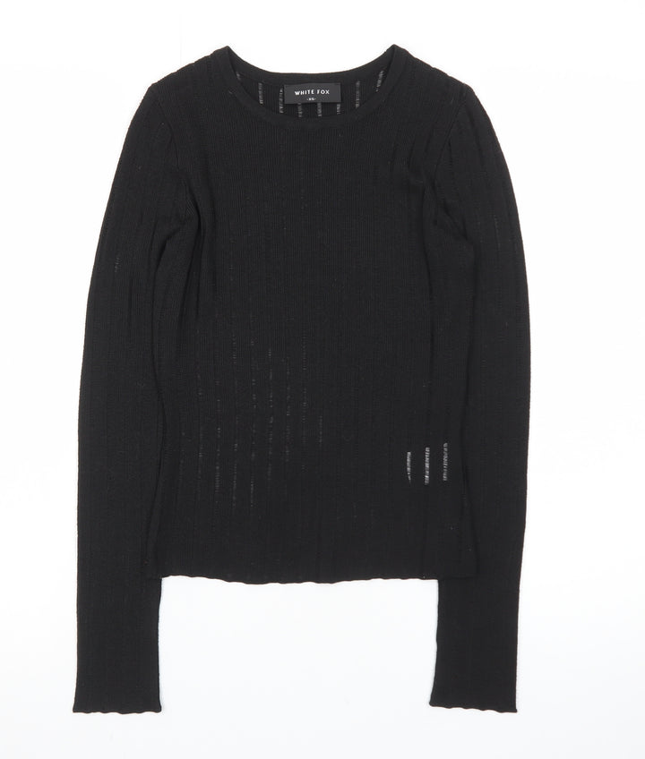 White Fox Women's Black XS Slim Fit Knit Long Sleeve Top