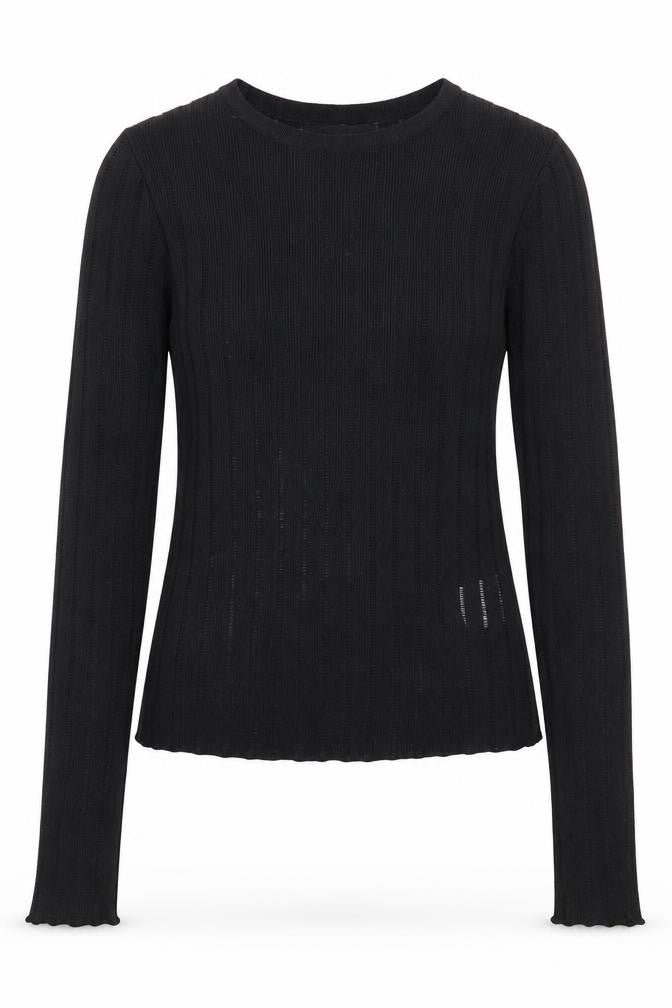 White Fox Women's Black XS Slim Fit Knit Long Sleeve Top