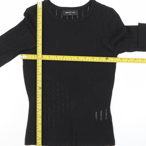White Fox Women's Black XS Slim Fit Knit Long Sleeve Top