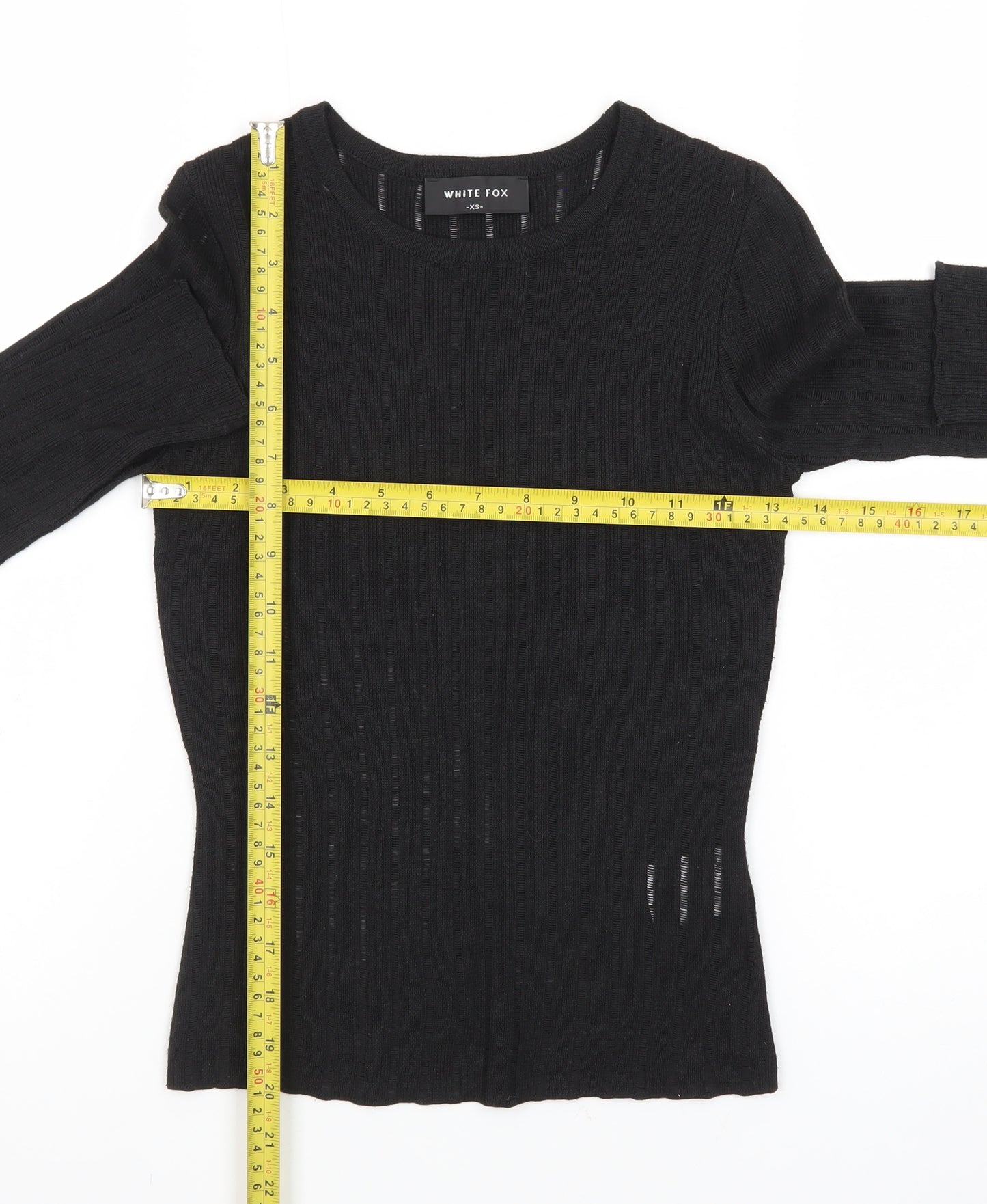 White Fox Women's Black XS Slim Fit Knit Long Sleeve Top