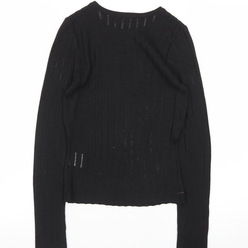 White Fox Women's Black XS Slim Fit Knit Long Sleeve Top