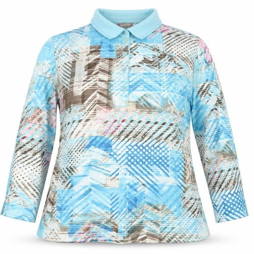 Rabe Women’s Blue Geometric Cotton Polo Top Size 18