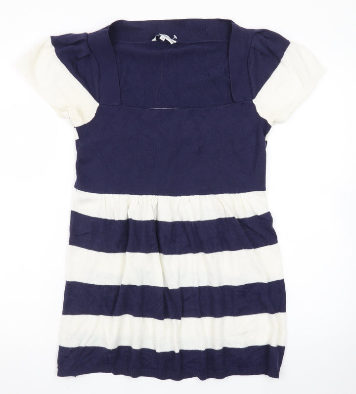 Store Twenty One Women Blue Striped Knit Skater Dress Size 14