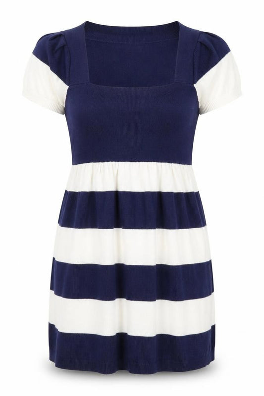Front view of Store Twenty One Women Blue Striped Knit Skater Dress, size 14