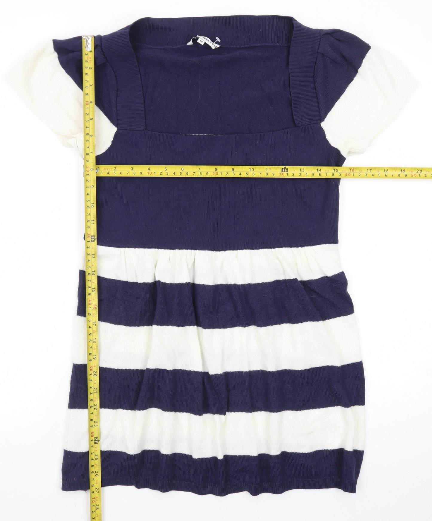 Store Twenty One Women Blue Striped Knit Skater Dress Size 14