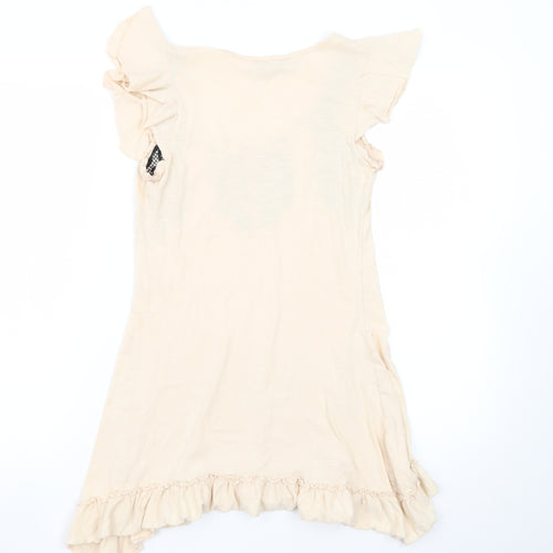 Dorothy Perkins Women Beige Size 8 Embroidered Ruffle Shift Dress