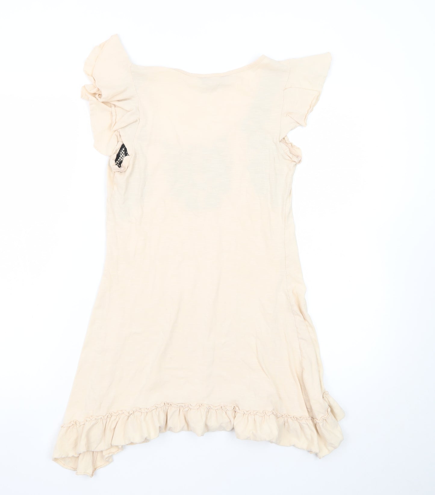 Dorothy Perkins Women Beige Size 8 Embroidered Ruffle Shift Dress