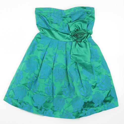 Warehouse Women's Green Floral Strapless Bow Jacquard Dress Size 10