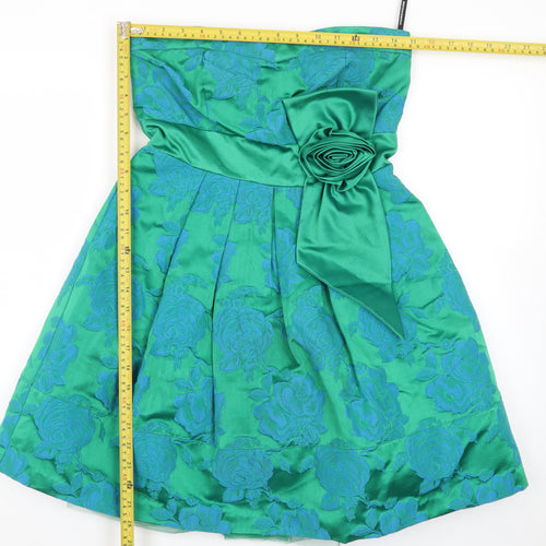 Warehouse Women's Green Floral Strapless Bow Jacquard Dress Size 10