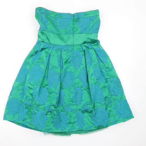 Warehouse Women's Green Floral Strapless Bow Jacquard Dress Size 10