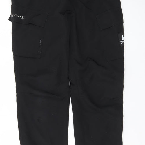 Money Womens Black Cargo Trousers L Elastic Waist Pockets Streetwear