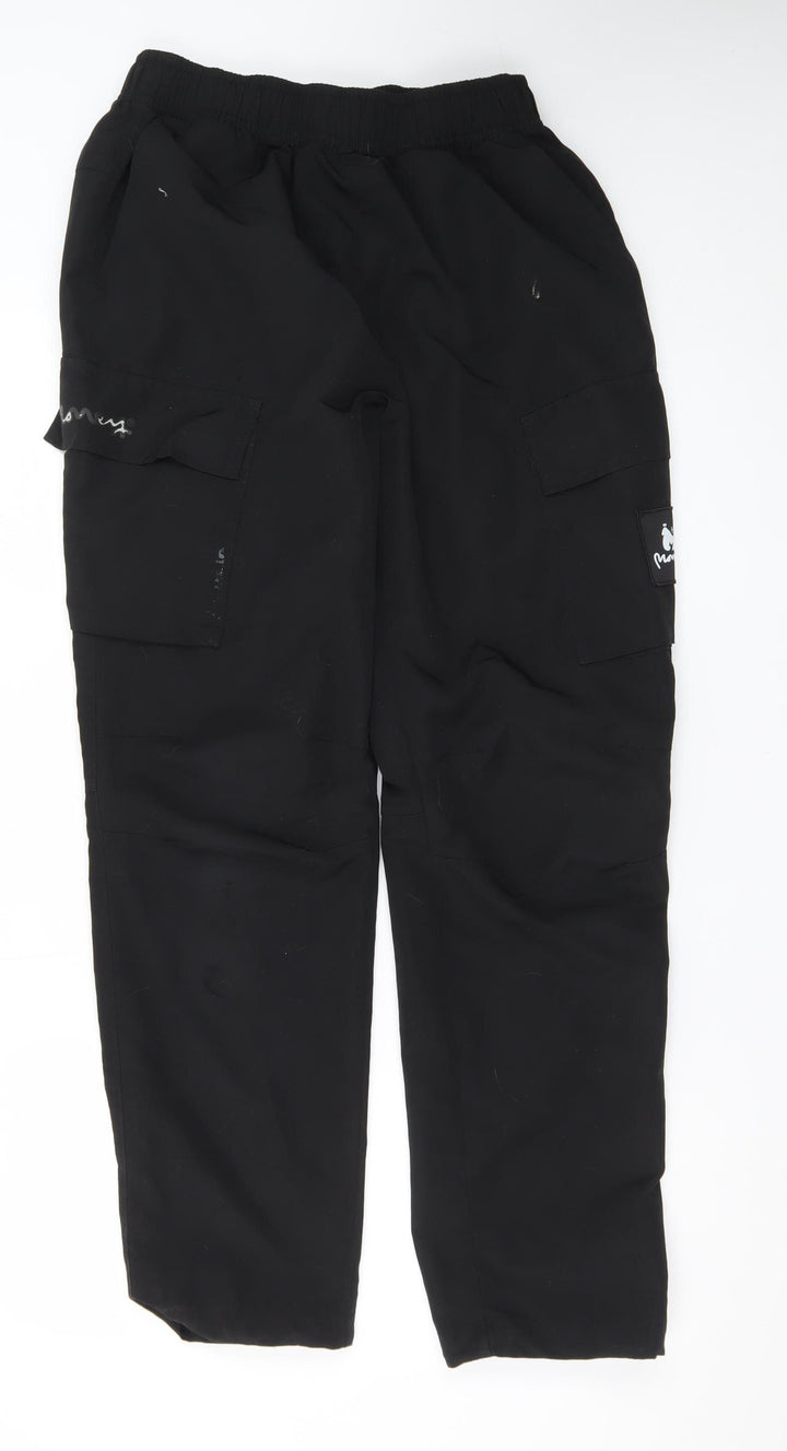 Money Womens Black Cargo Trousers L Elastic Waist Pockets Streetwear