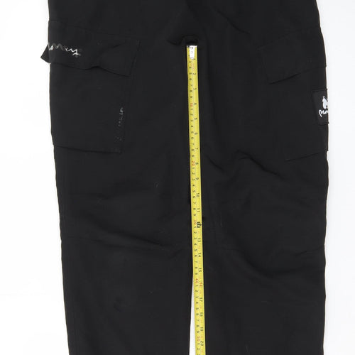 Money Womens Black Cargo Trousers L Elastic Waist Pockets Streetwear