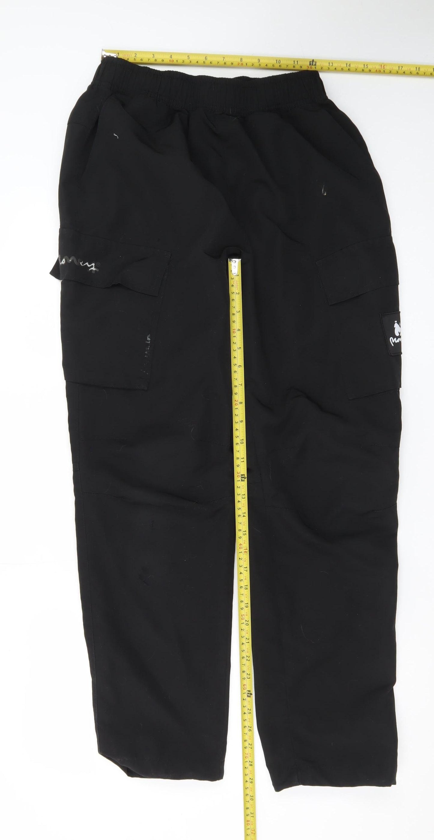 Money Womens Black Cargo Trousers L Elastic Waist Pockets Streetwear