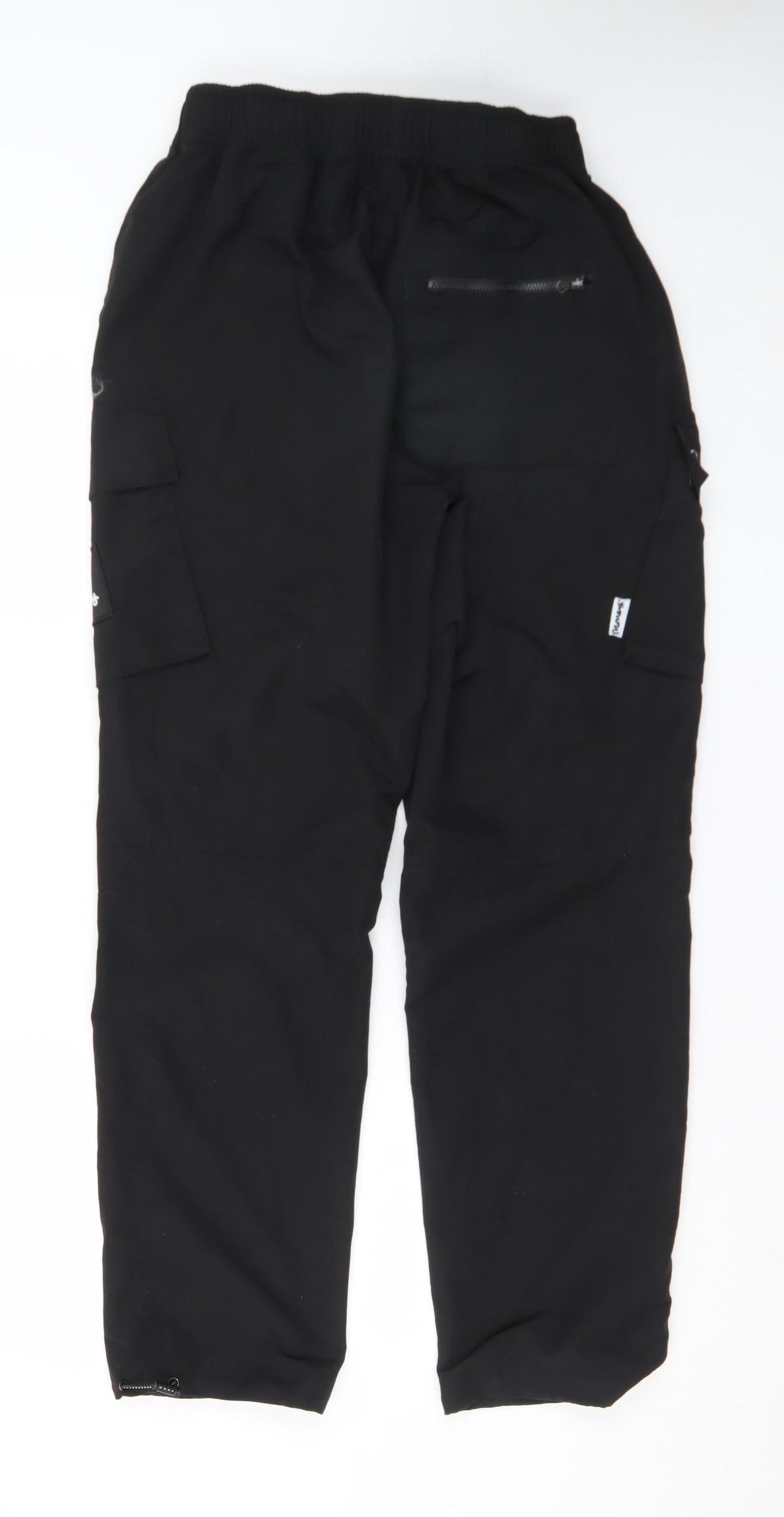 Money Womens Black Cargo Trousers L Elastic Waist Pockets Streetwear