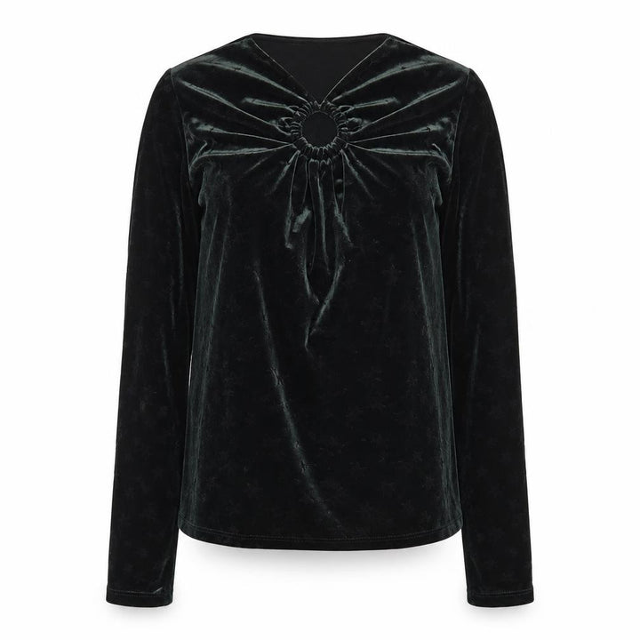 Monsoon Womens Black Velvet Long Sleeve Tunic Blouse Size S