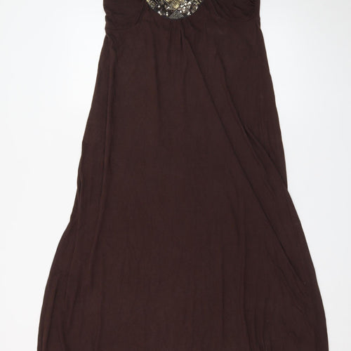 BHS Women’s Petite Brown Sequin A-Line Sleeveless Dress Size 10
