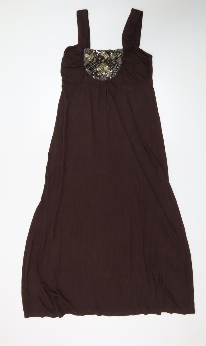 BHS Women’s Petite Brown Sequin A-Line Sleeveless Dress Size 10