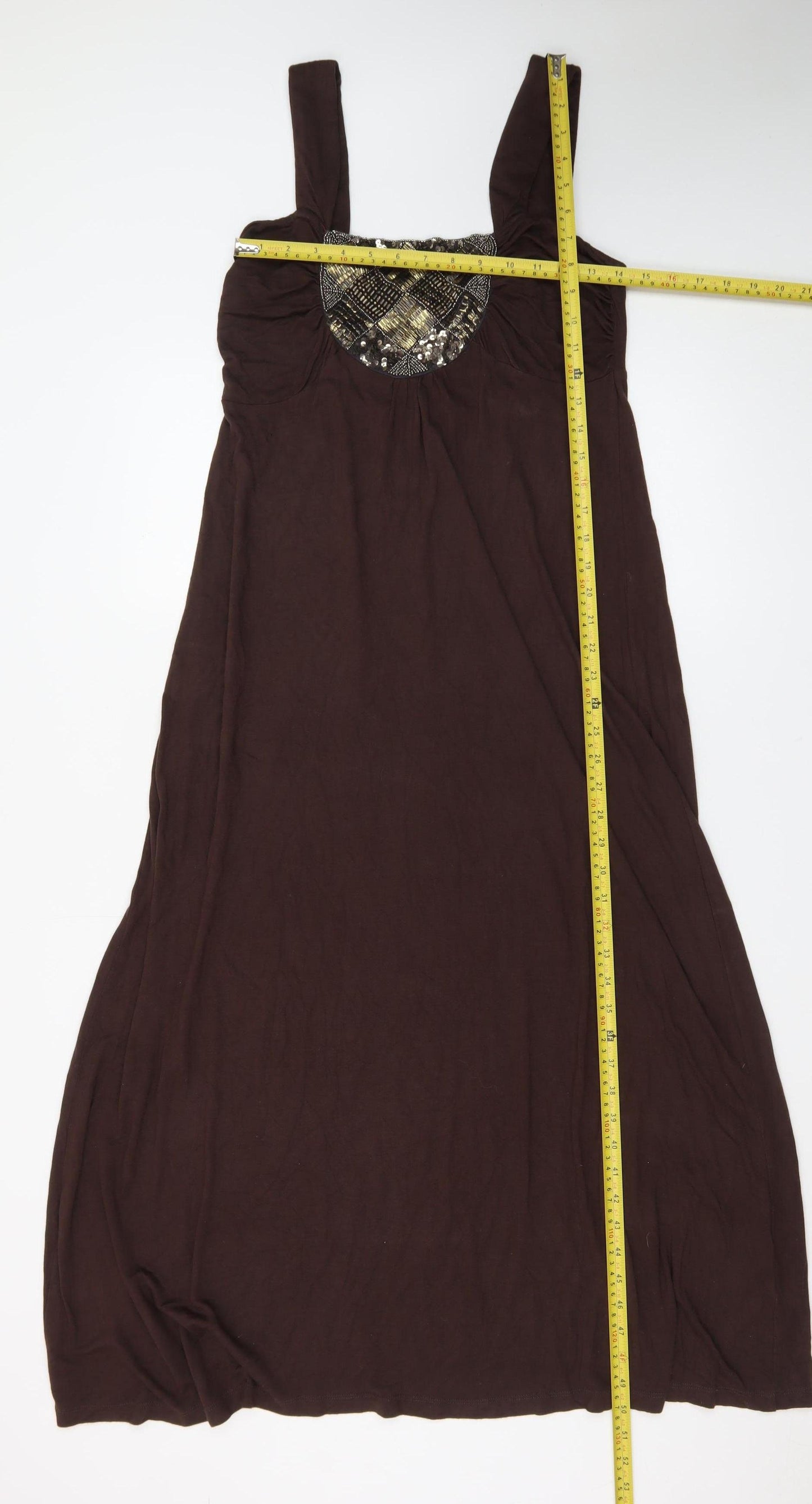 BHS Women’s Petite Brown Sequin A-Line Sleeveless Dress Size 10
