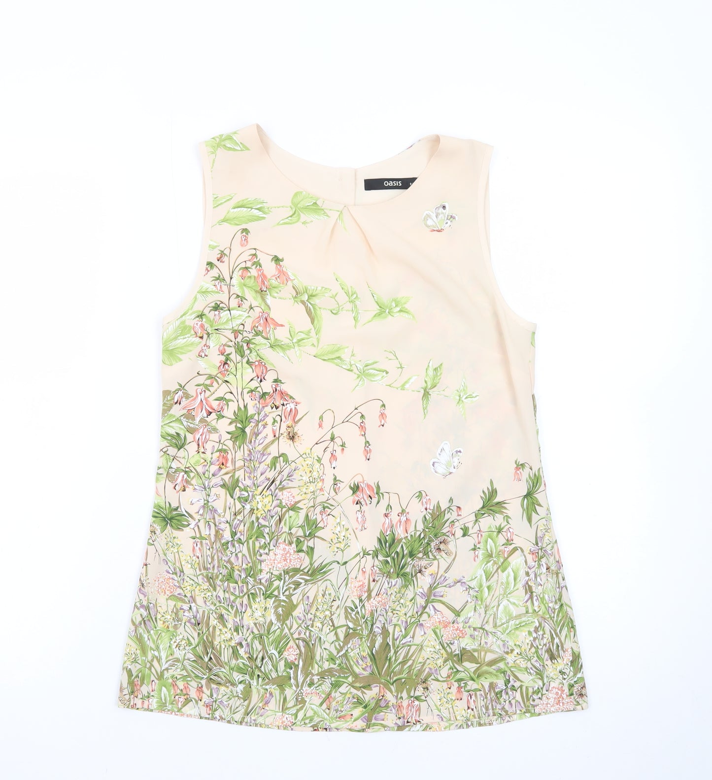Oasis Women’s Beige Floral Sleeveless Tunic Blouse Size 8
