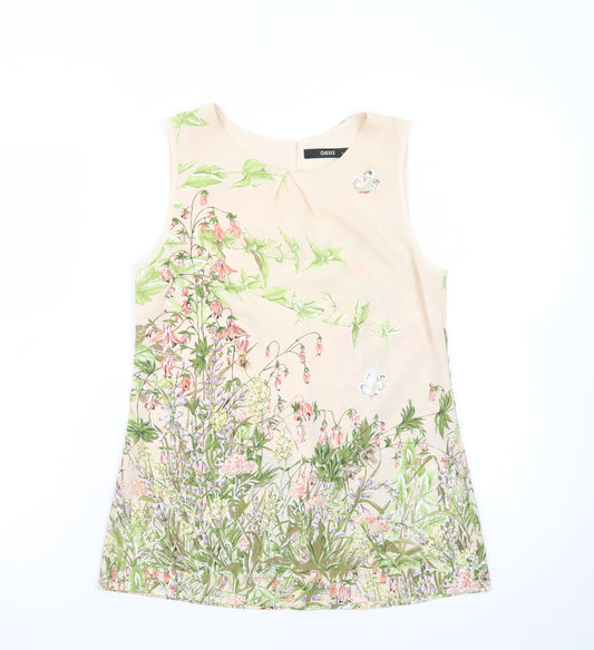 Oasis Women’s Beige Floral Sleeveless Tunic Blouse Size 8