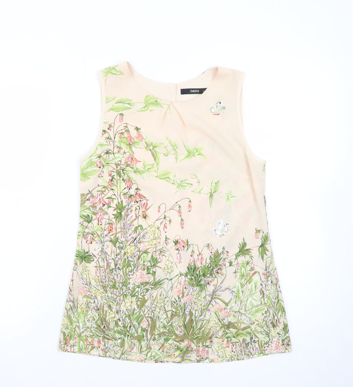 Oasis Women’s Beige Floral Sleeveless Tunic Blouse Size 8