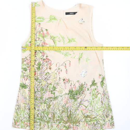 Oasis Women’s Beige Floral Sleeveless Tunic Blouse Size 8