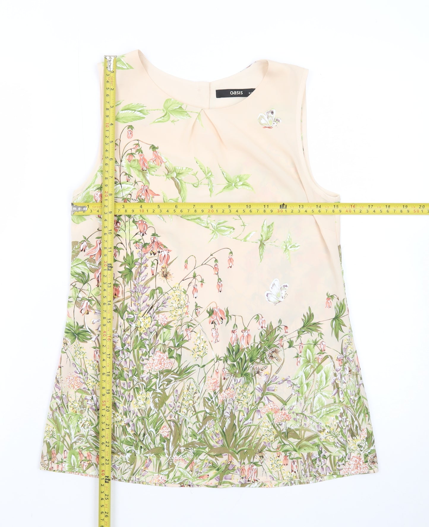 Oasis Women’s Beige Floral Sleeveless Tunic Blouse Size 8