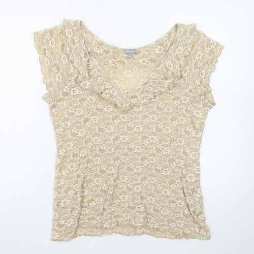 Marks and Spencer Per Una Beige Lace Ruffle Short Sleeve Blouse Size 16