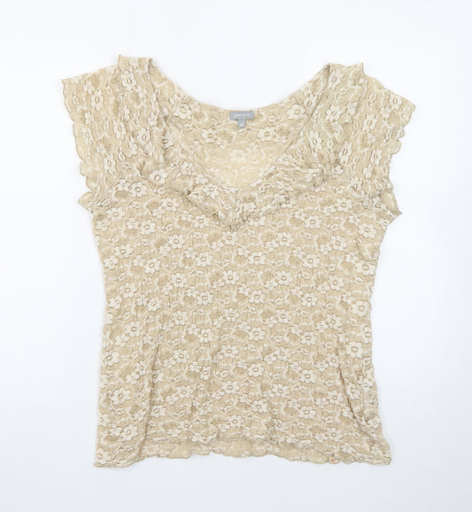 Marks and Spencer Per Una Beige Lace Ruffle Short Sleeve Blouse Size 16