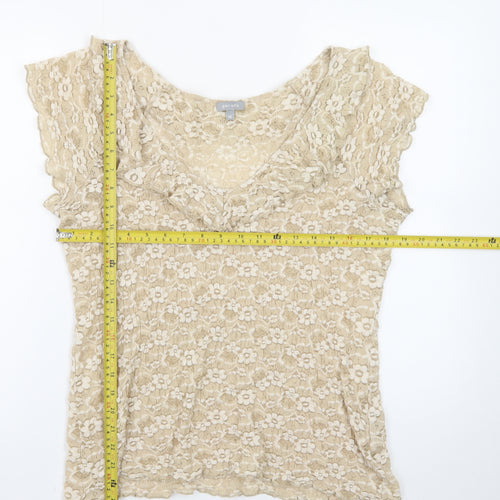 Marks and Spencer Per Una Beige Lace Ruffle Short Sleeve Blouse Size 16