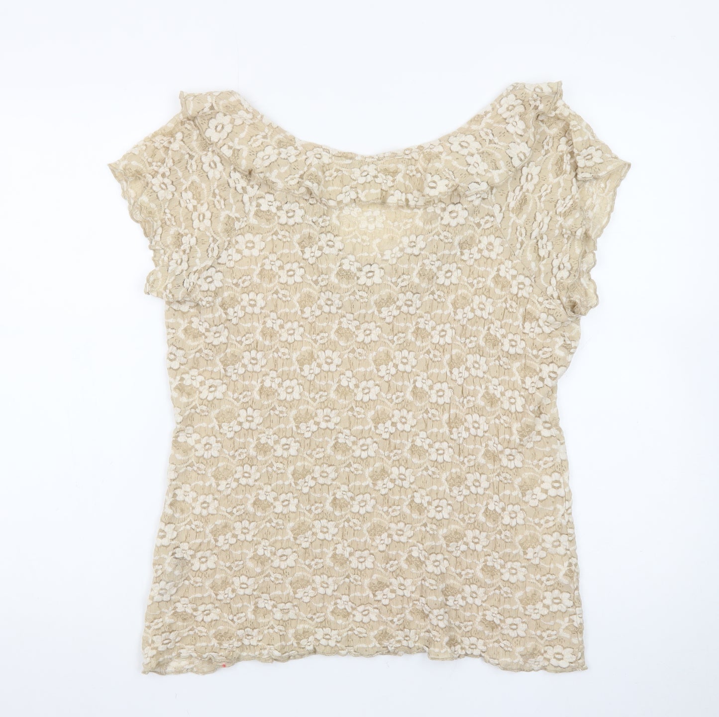 Marks and Spencer Per Una Beige Lace Ruffle Short Sleeve Blouse Size 16