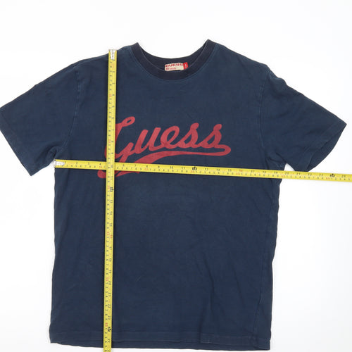 Guess Men’s Blue Logo Crew Neck Cotton T-Shirt Size L Vintage
