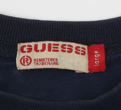 Guess Men’s Blue Logo Crew Neck Cotton T-Shirt Size L Vintage