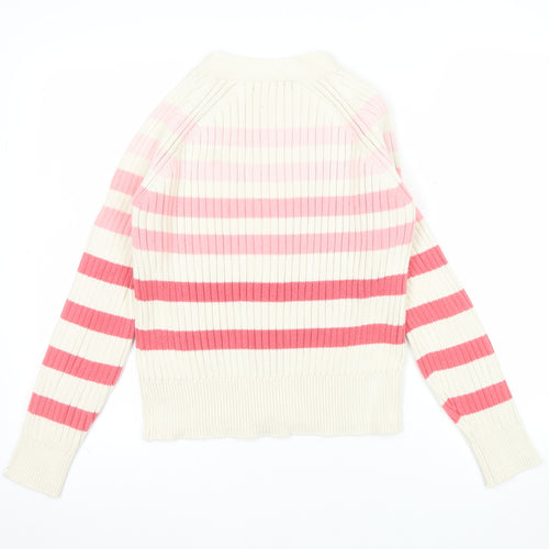 Marks and Spencer Women Cream Pink Striped Cardigan Size S Cotton Knit