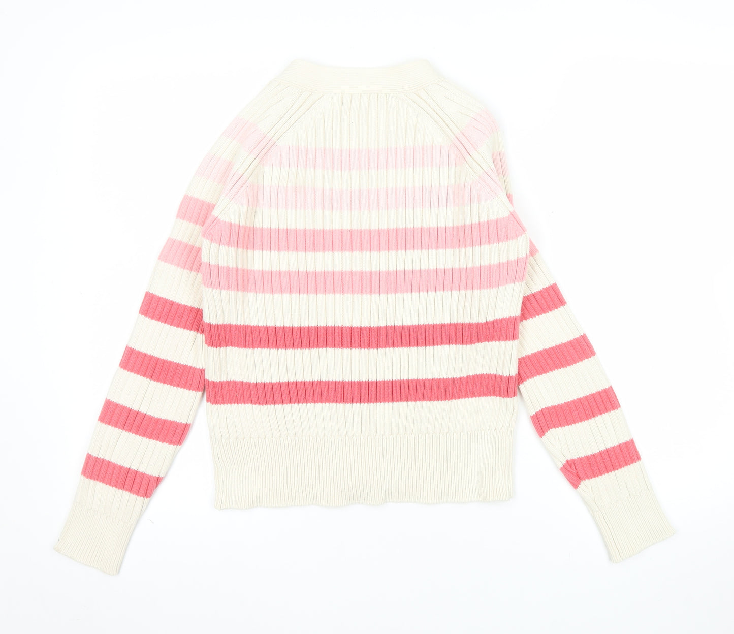 Marks and Spencer Women Cream Pink Striped Cardigan Size S Cotton Knit