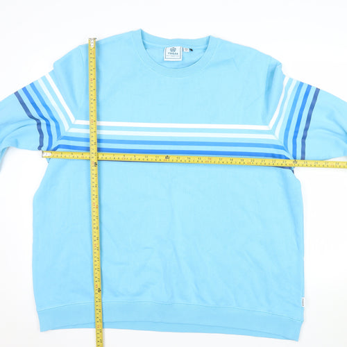 TOG24 Women Blue Striped Pullover Sweatshirt Size 20 Cotton Blend