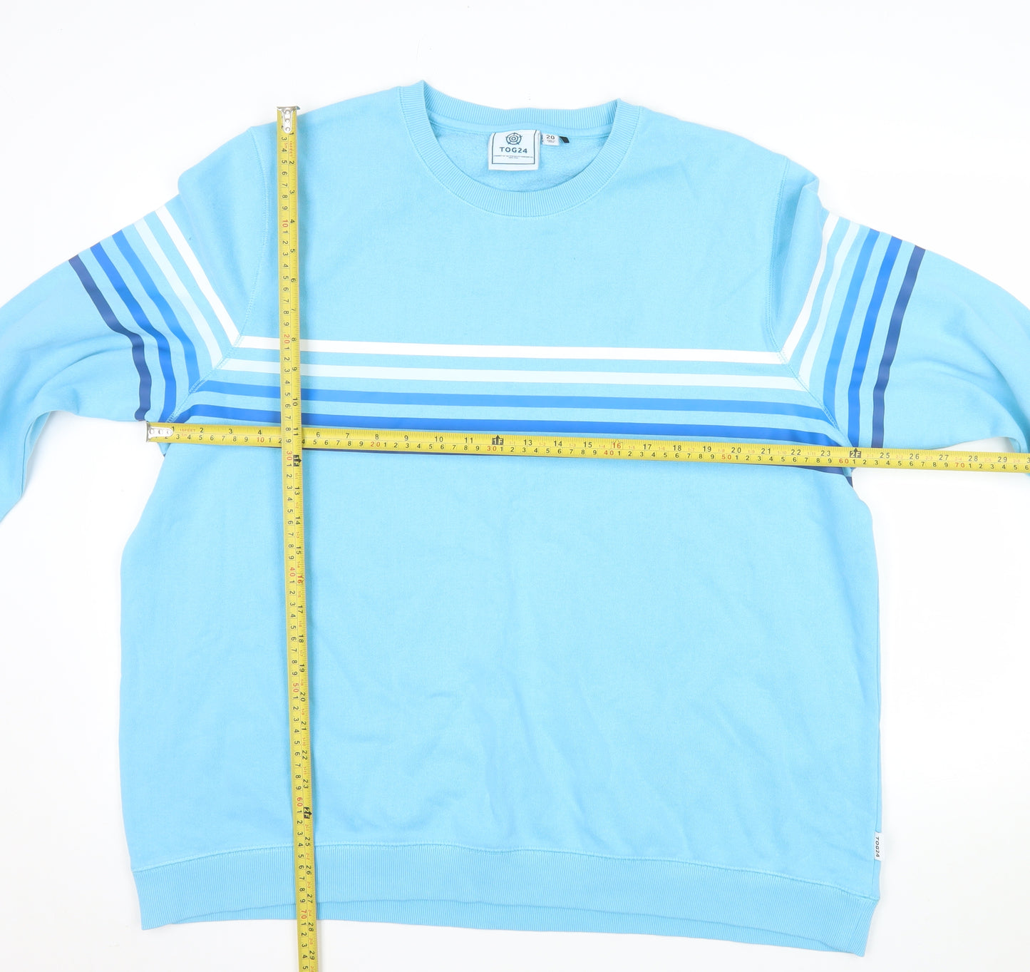 TOG24 Women Blue Striped Pullover Sweatshirt Size 20 Cotton Blend