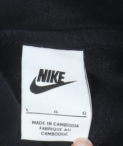 Nike Men's Black Pullover Hoodie L Fleece Logo Hooded Sweatshirt