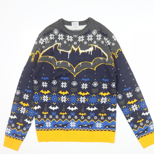 Batman Mens Blue Christmas Pullover Jumper Size S Crew Neck Acrylic