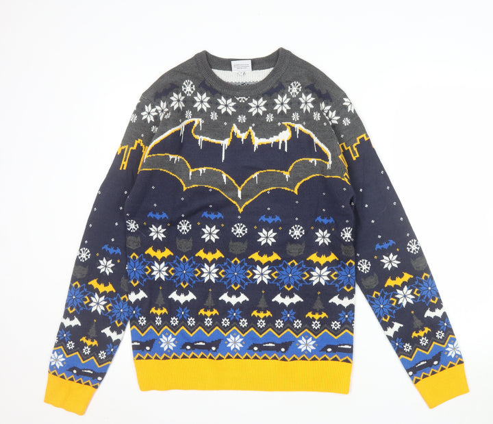 Batman Mens Blue Christmas Pullover Jumper Size S Crew Neck Acrylic