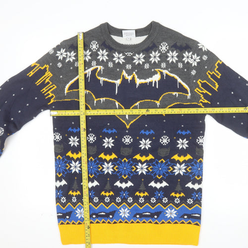 Batman Mens Blue Christmas Pullover Jumper Size S Crew Neck Acrylic