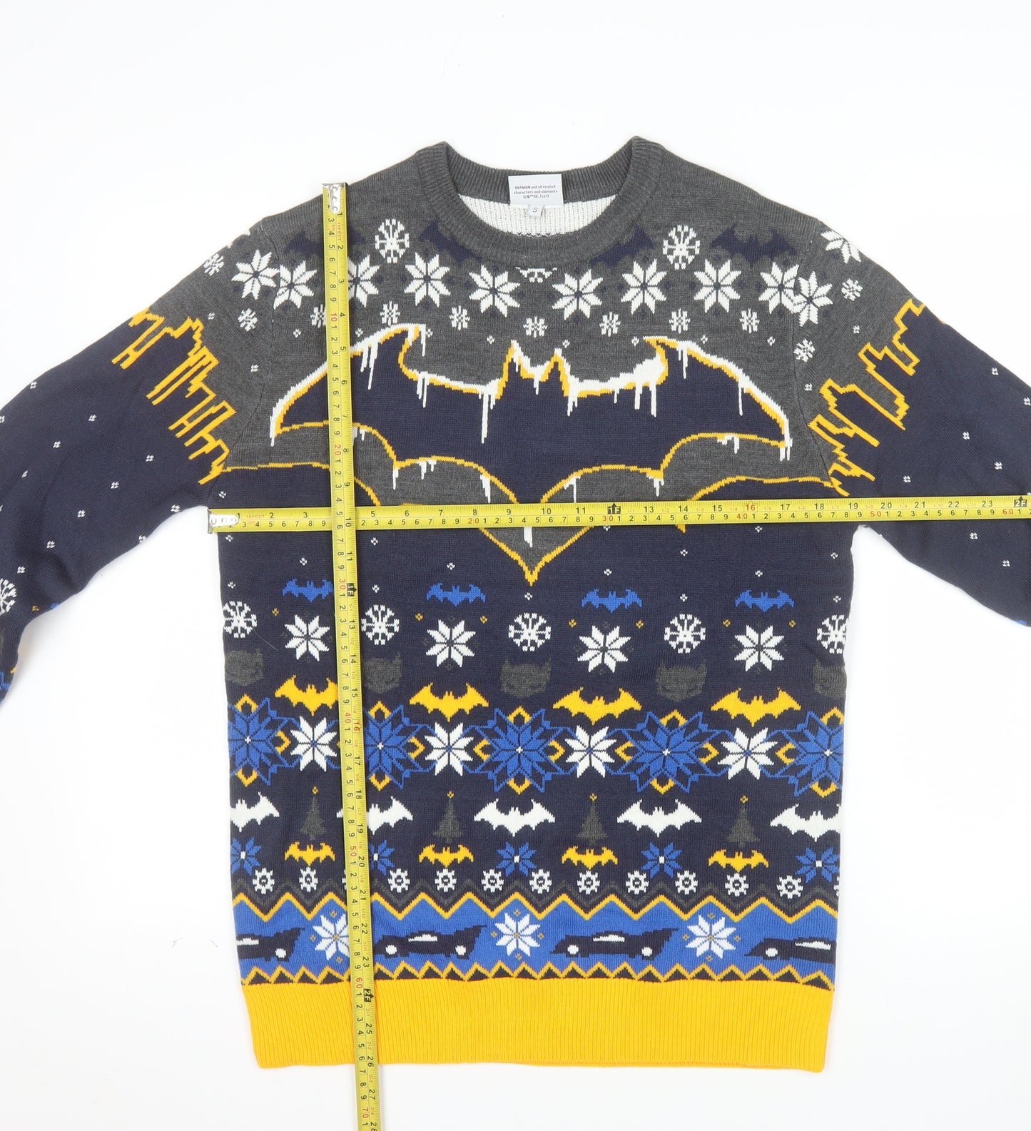 Batman Mens Blue Christmas Pullover Jumper Size S Crew Neck Acrylic