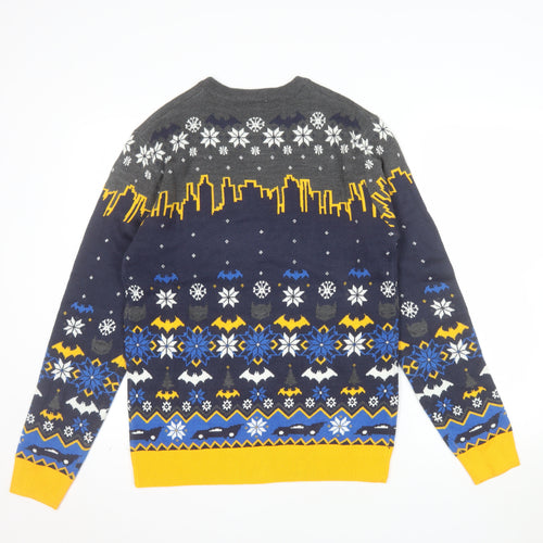 Batman Mens Blue Christmas Pullover Jumper Size S Crew Neck Acrylic