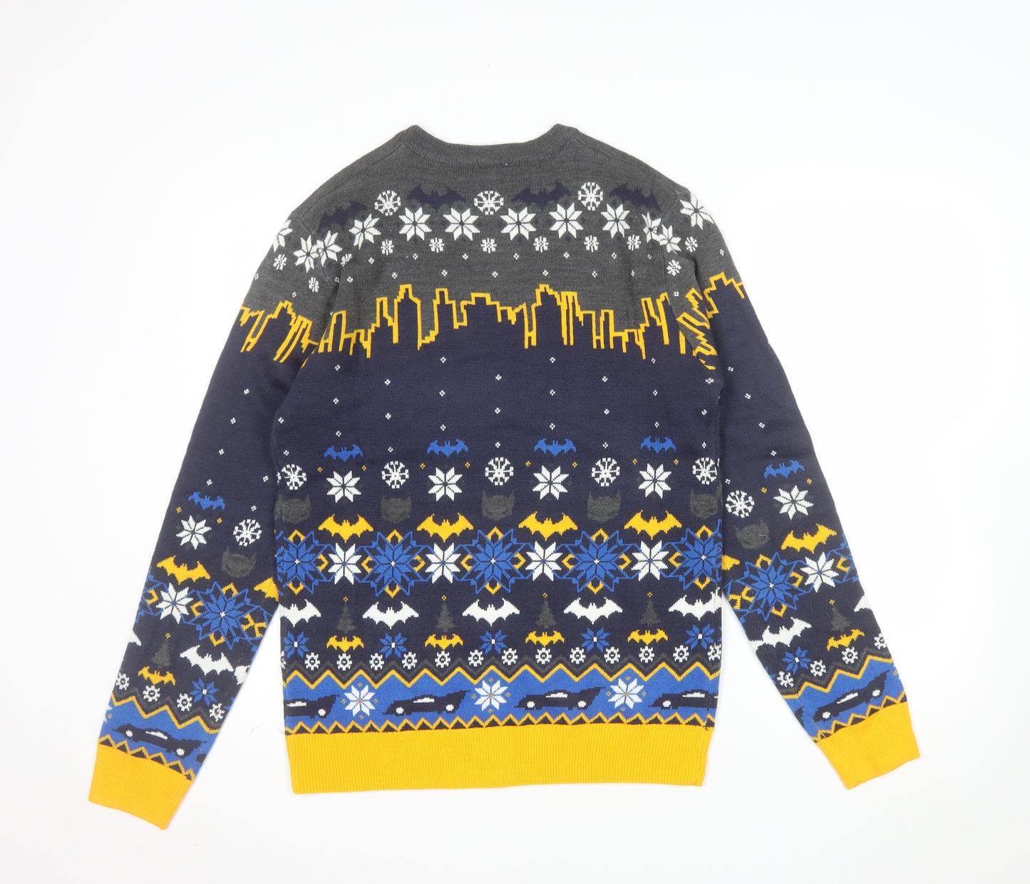 Batman Mens Blue Christmas Pullover Jumper Size S Crew Neck Acrylic