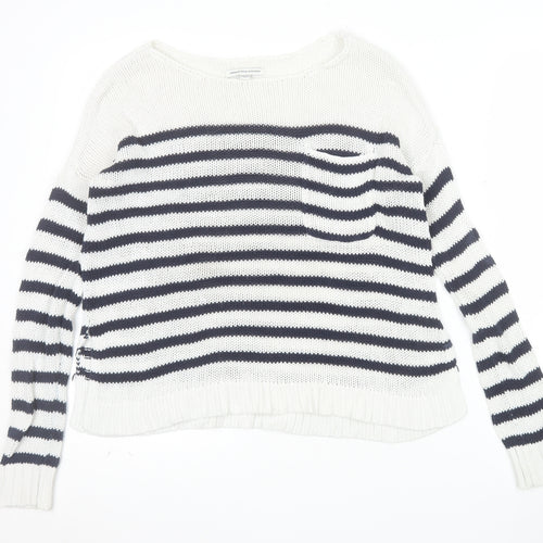 American Eagle Outfitters Women's White Striped Cotton Pullover Jumper Size S