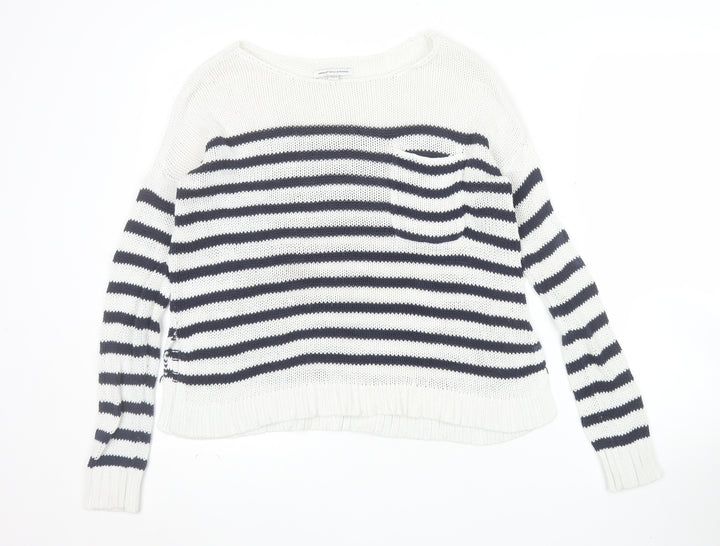 American Eagle Outfitters Women's White Striped Cotton Pullover Jumper Size S